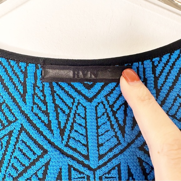 RVN Abstract Jacquard dagger 3D tank Bodycon dress scuba blue/black Medium - Picture 7 of 10